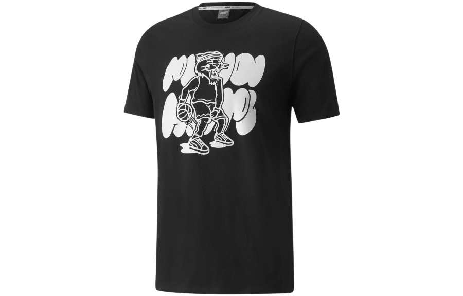 PUMA T Shirts Men's Black Crew Neck Moderate Straight Fit