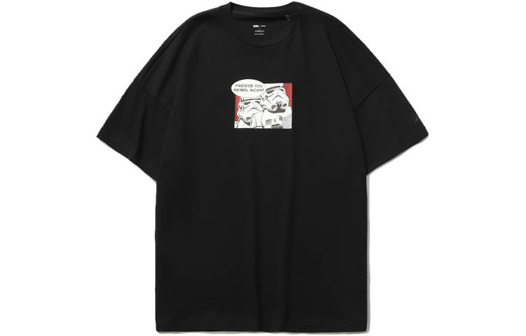 Li-Ning Li Ning T Shirts Men's Black Crew Neck Moderate Straight Fit