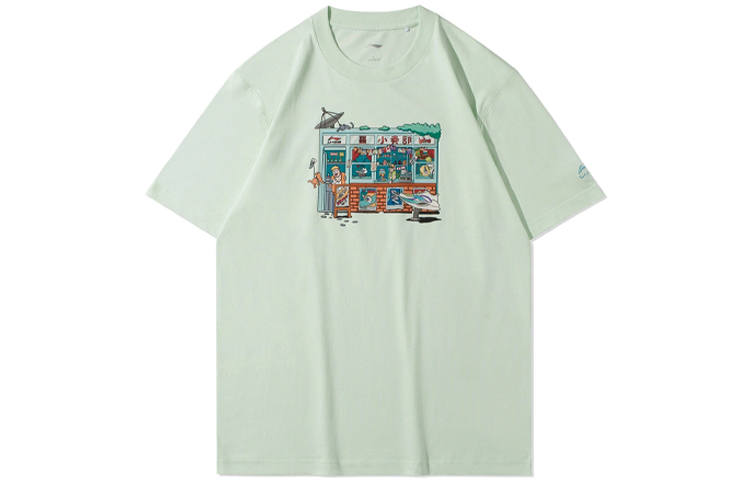 Li-Ning Li Ning Sports Fashion Collection T Shirts Men's Mystic Fruit Green Crew Neck Moderate Straight Fit