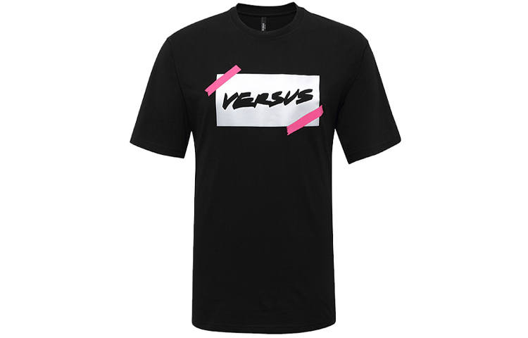 VERSUS T Shirts Men's Black Crew Neck Moderate Straight Fit