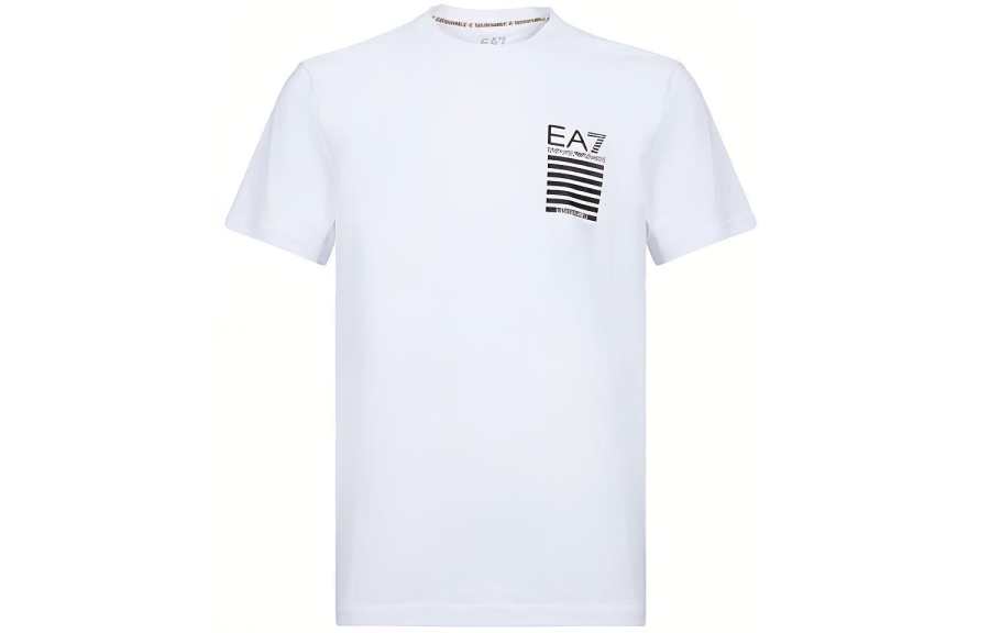 EMPORIO ARMANI EA7 T Shirts Men's White Crew Neck Moderate Straight Fit