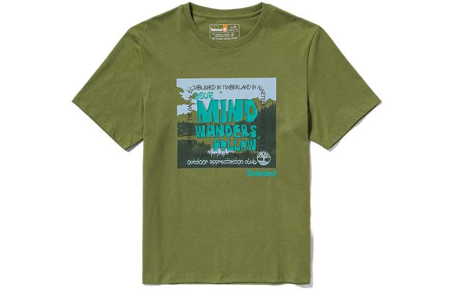 Timberland T Shirts Unisex Avocado Green Crew Neck Moderate Straight Fit