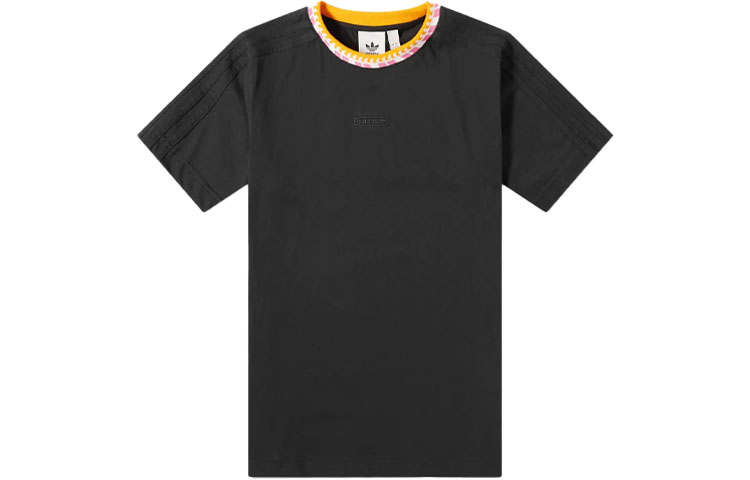 Adidas Originals RIB DETAIL SS T Shirts Men's Black Crew Neck Moderate Straight Fit