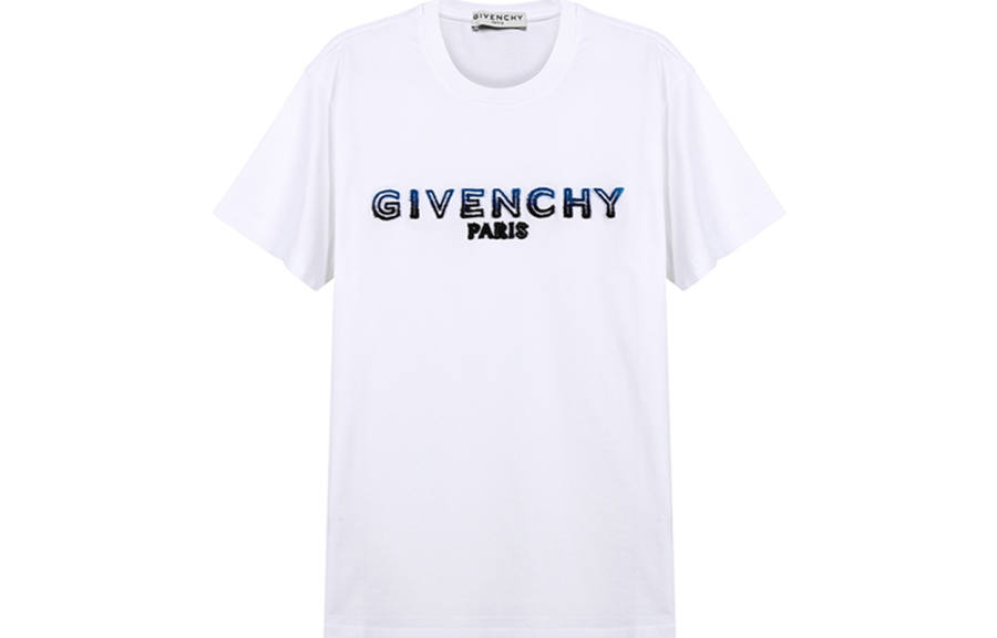 Givenchy Givenchy T Shirts Men's White Blue Crew Neck Moderate Straight Fit