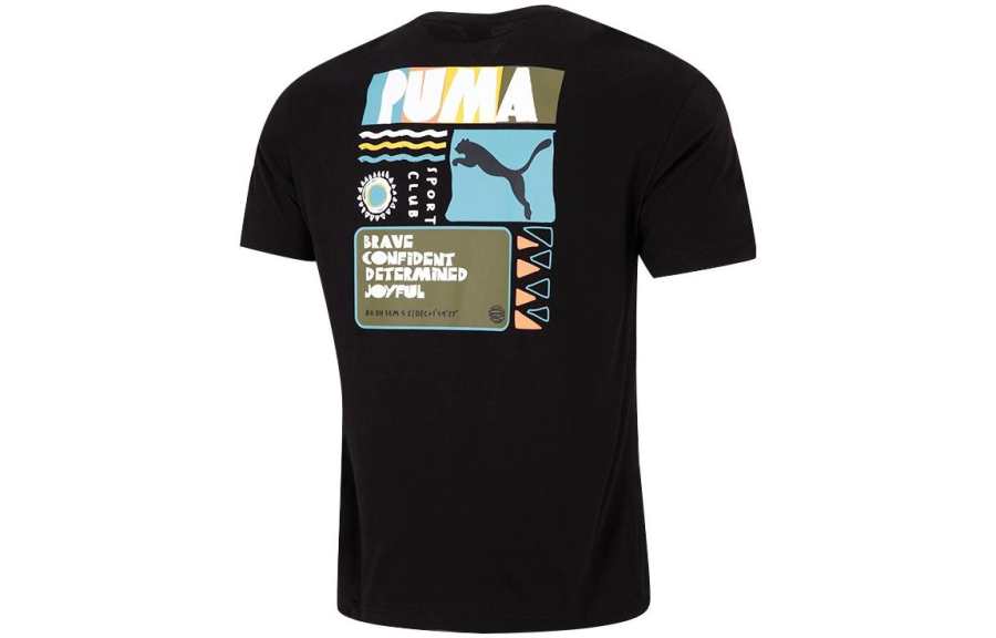 PUMA T Shirts Men's Black Crew Neck Moderate Straight Fit