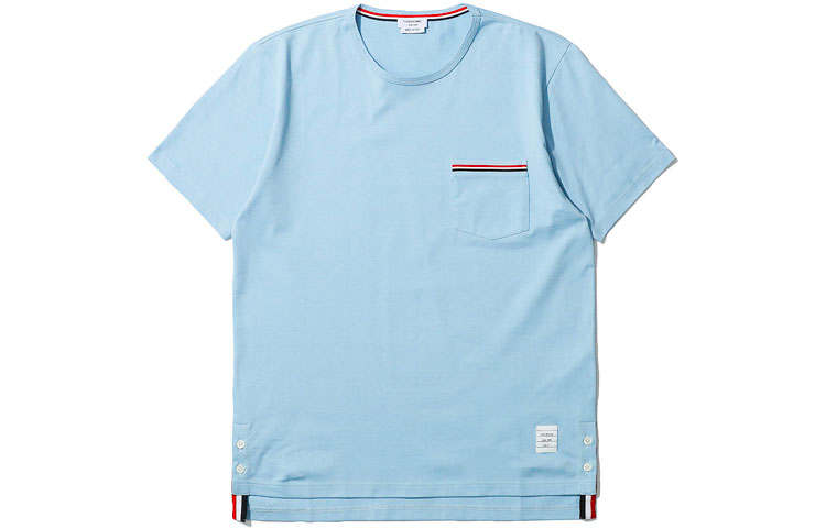 THOM BROWNE T Shirts Men's Light Blue Crew Neck Moderate Straight Fit