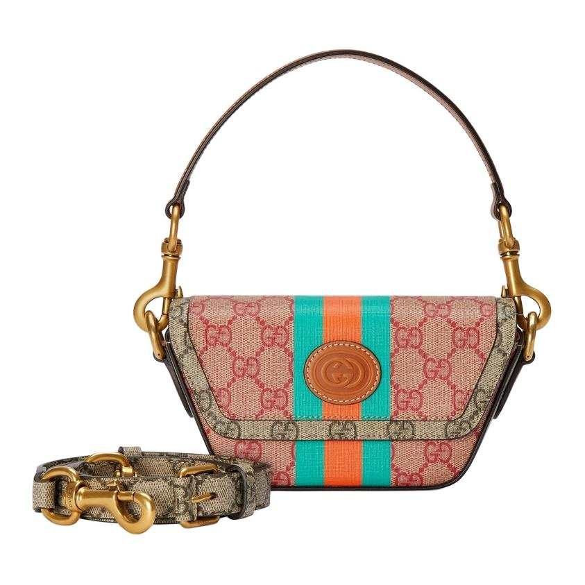 GUCCI Superme Canvas With Leather Shoulder Bag, Crossbody Bag, Handbag Mini Women's Brown & Pink
