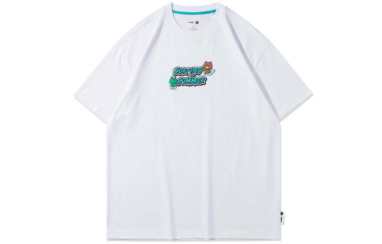 Li-Ning Li Ning X LINE FRIENDS Sports Fashion Collection T Shirts Unisex White Crew Neck Moderate Straight Fit