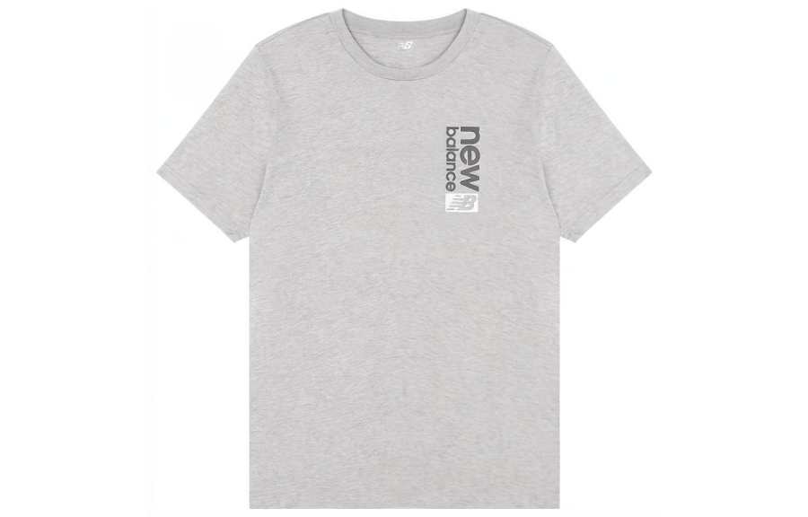 New Balance New Balance T Shirts Men's Gray Crew Neck Moderate Straight Fit