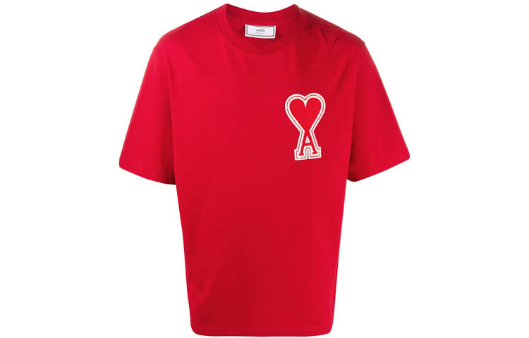 AMIPARIS T Shirts Men's Red Crew Neck Moderate Straight Fit
