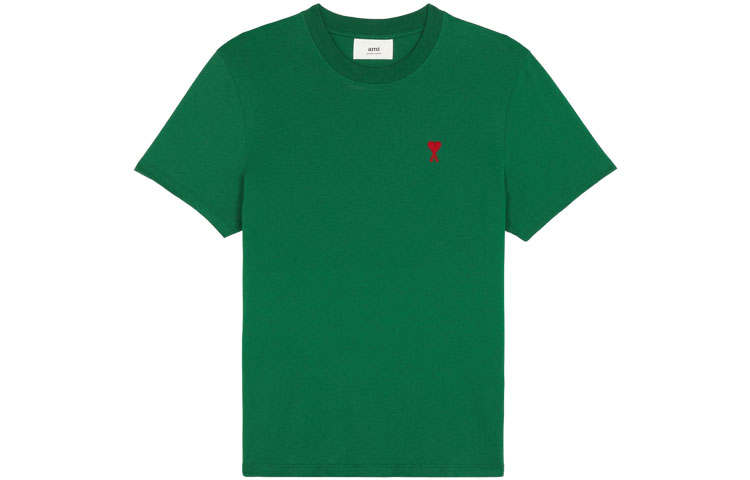 AMIPARIS T Shirts Men's Green Crew Neck Moderate Straight Fit