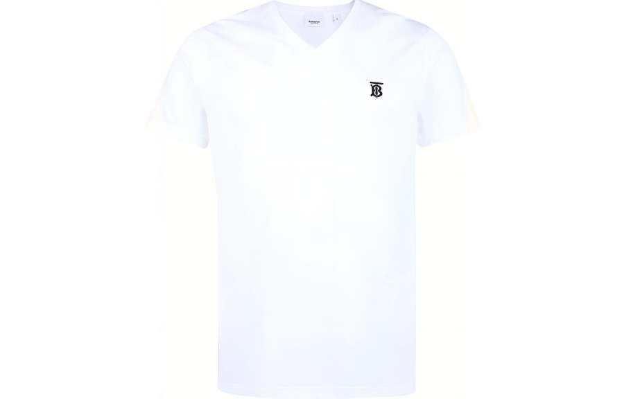 Burberry T Shirts Men's White V Neck Moderate Straight Fit