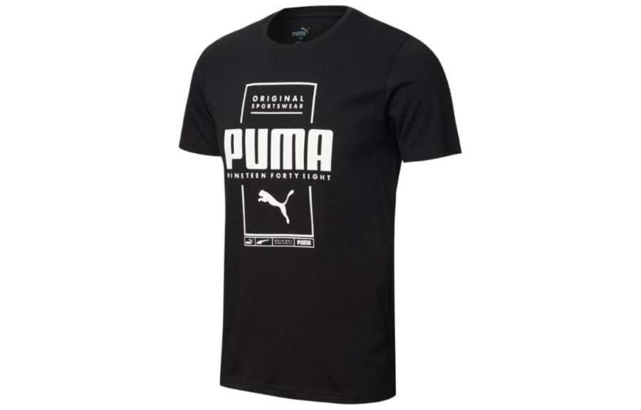 PUMA T Shirts Men's Black Crew Neck Moderate Straight Fit