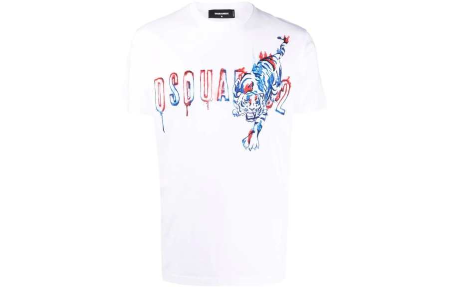 DSQUARED 2 DSQUARED 2 T Shirts Men's White Crew Neck Moderate Straight Fit