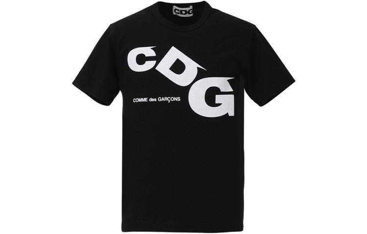 CDG T Shirts Unisex Black Crew Neck Moderate Straight Fit