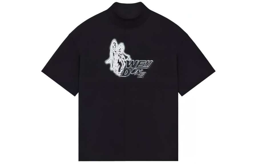 WE11DONE T Shirts Unisex Black Stand Collar Moderate Straight Fit