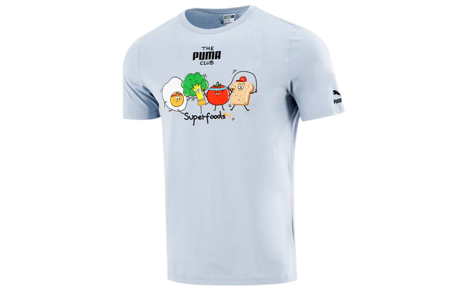 PUMA Adventure Planet Printed T Shirts Men's Blue Crew Neck Moderate Straight Fit