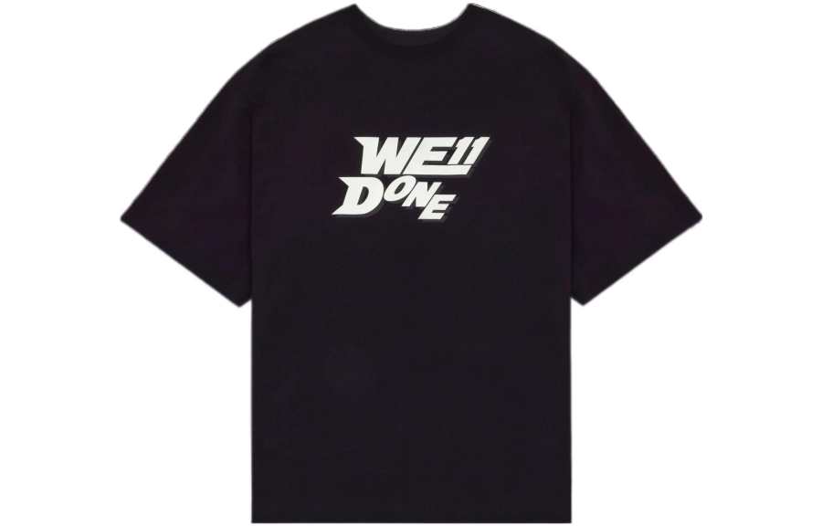 WE11DONE T Shirts Unisex Black Crew Neck Moderate Straight Fit