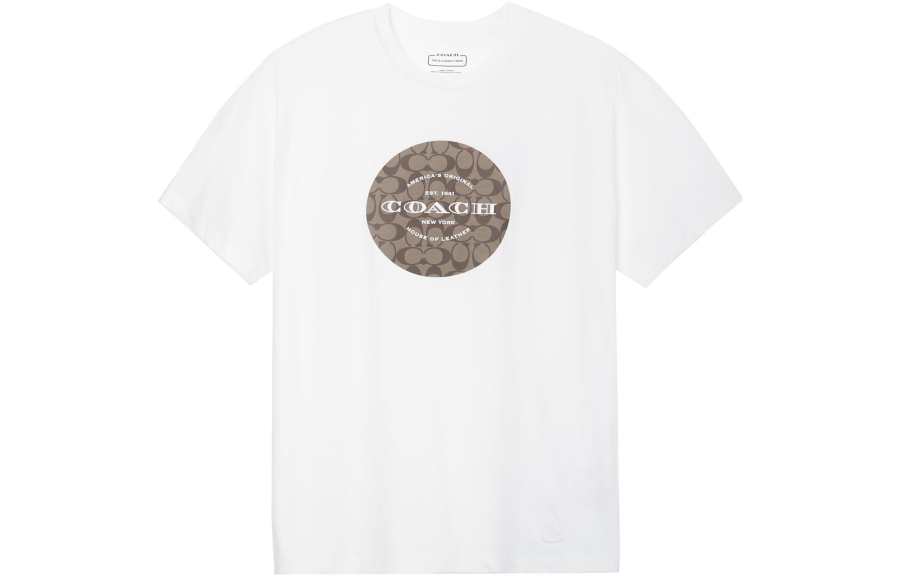 COACH T Shirts Men's White Crew Neck Moderate Straight Fit