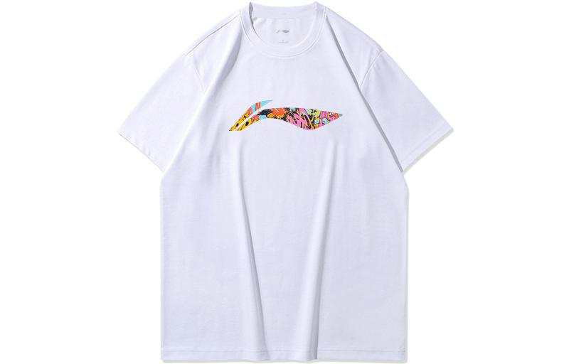 Li-Ning Li Ning T Shirts Men's White Crew Neck Moderate Straight Fit