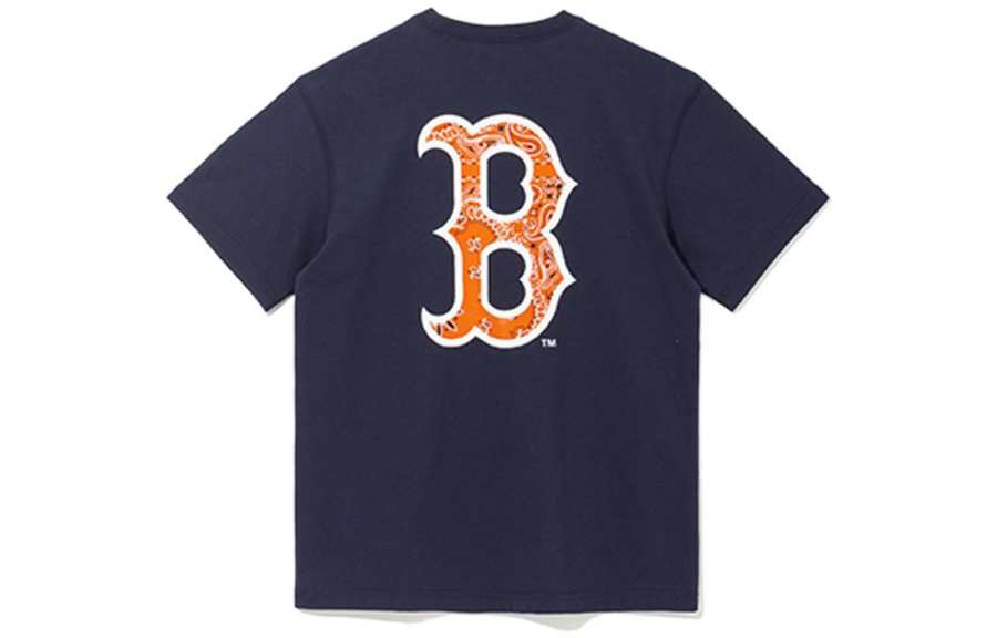 New Era T Shirts Men's Dark Blue Crew Neck Moderate Straight Fit