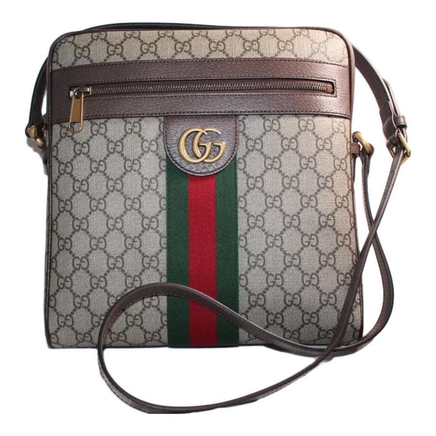 GUCCI Ophidia Leather Paneled Canvas Shoulder Bag Women's Brown