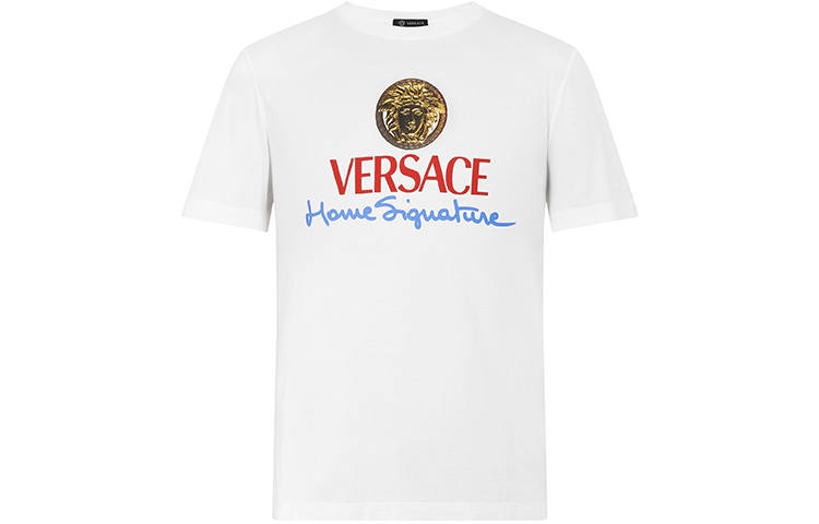 VERSACE T Shirts Men's White Crew Neck Moderate Straight Fit