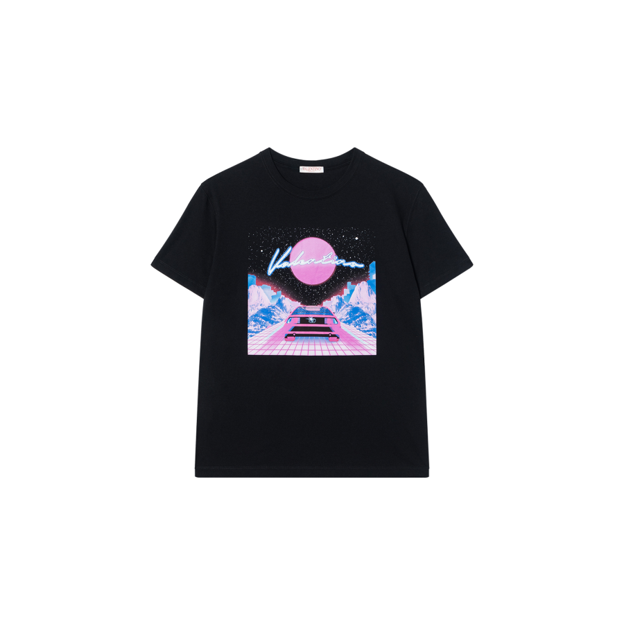 Valentino T Shirts Men's Black Crew Neck Moderate Straight Fit