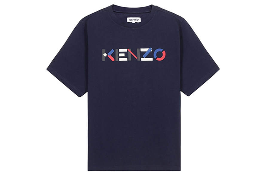 KENZO Letter Logo T Shirts Men's Navy Crew Neck Moderate Straight Fit