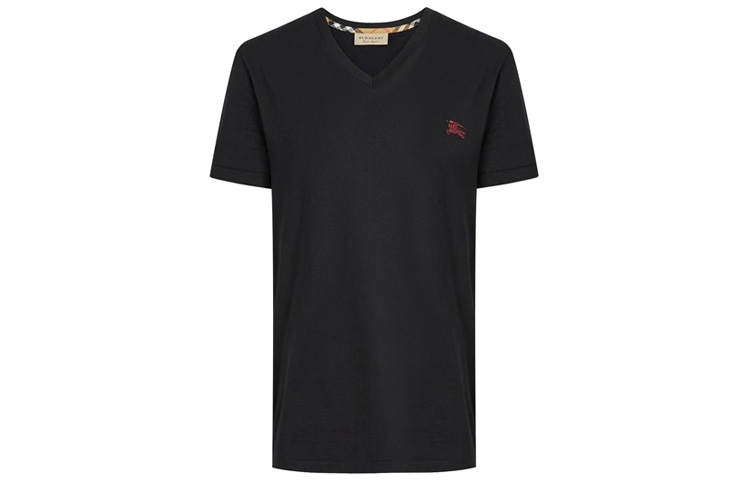 Burberry T Shirts Men's Black V Neck Moderate Straight Fit