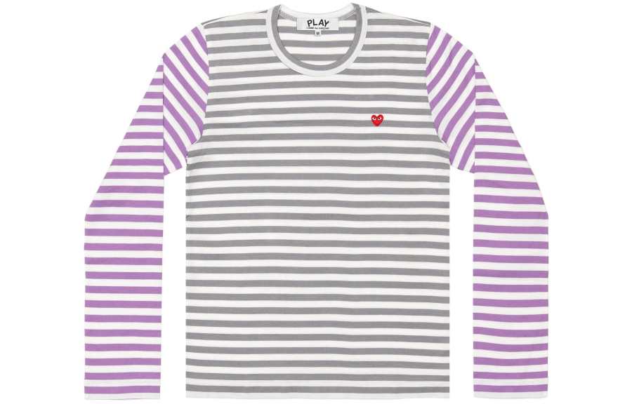 CDG Play T Shirts Men's Gray Crew Neck Moderate Straight Fit