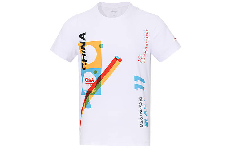 Li-Ning Li Ning Table Tennis Collection T Shirts Men's White Crew Neck Moderate Straight Fit