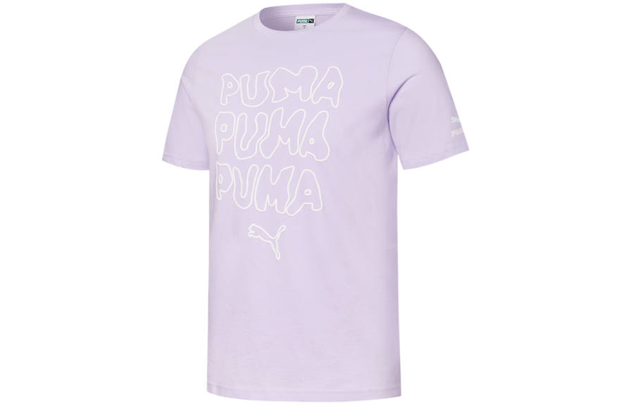 PUMA T Shirts Men's Light Purple Crew Neck Moderate Straight Fit