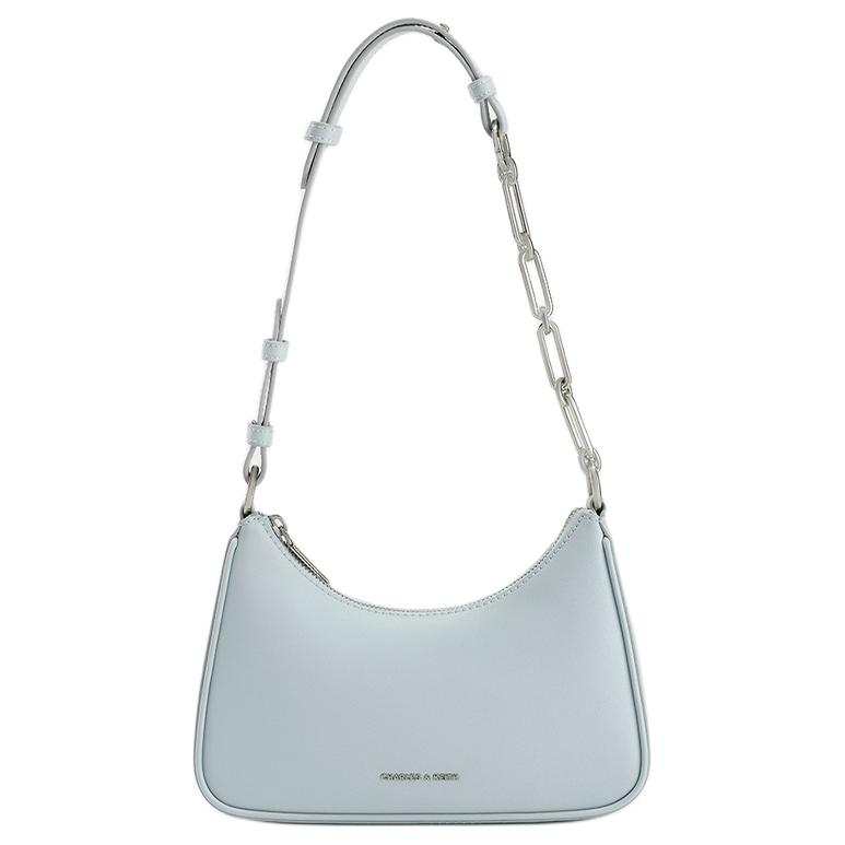 CHARLES&KEITH Pu Saddle Bag, Shoulder Bag Women's Sea Salt Blue