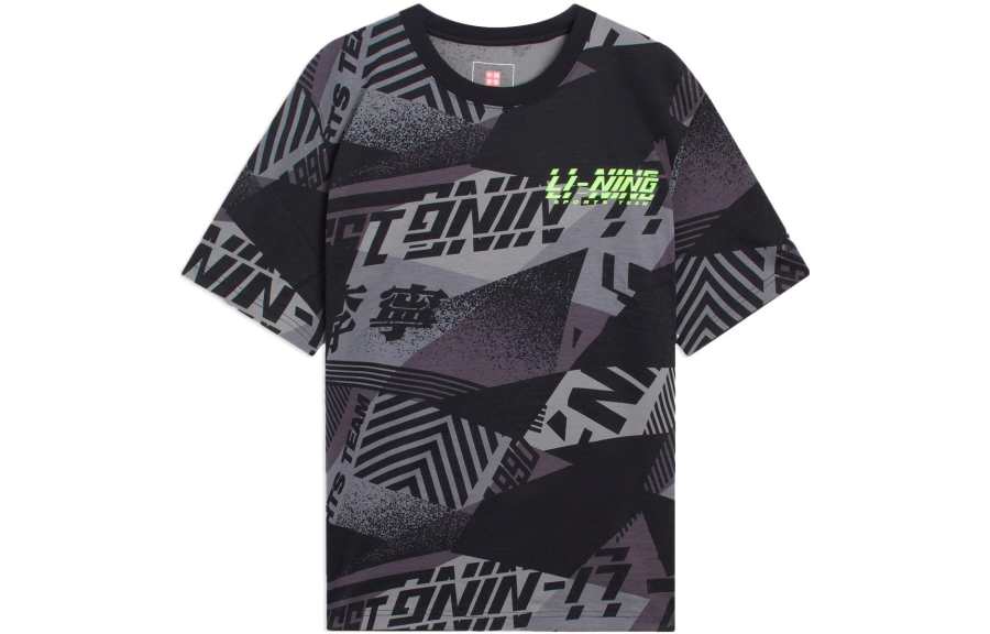 Li-Ning Li Ning China Li Ning T Shirts Men's Black Crew Neck Moderate Straight Fit