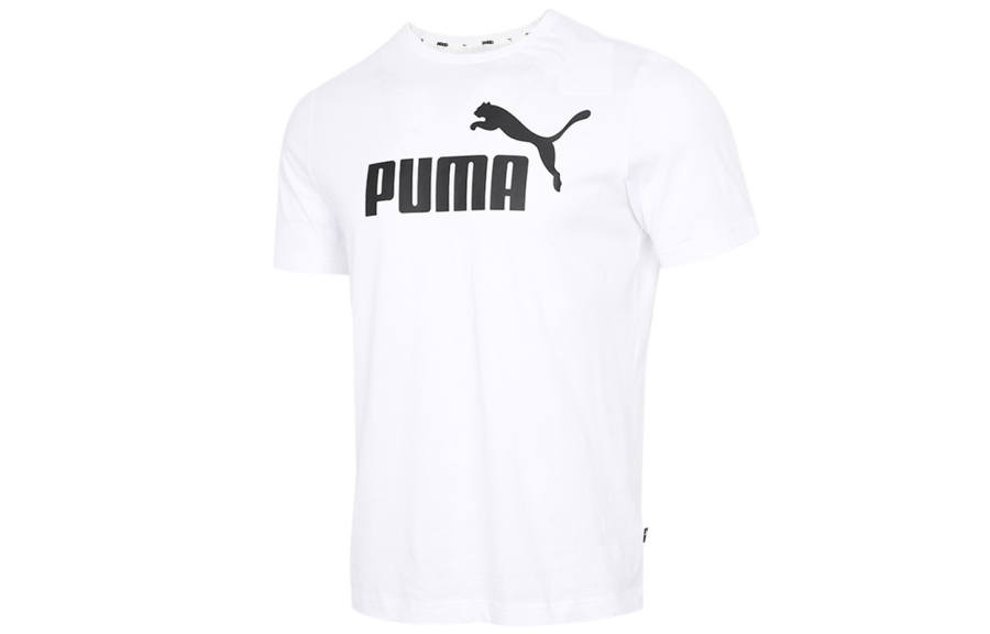 PUMA ESS T Shirts Men's White Crew Neck Moderate Straight Fit