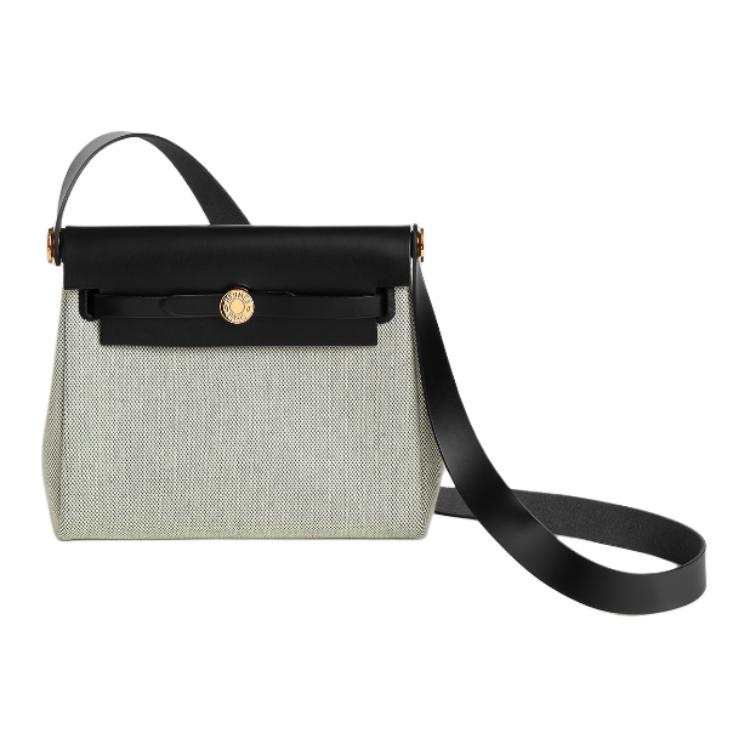 HERMES Herbag Zip Viking Canvas With Hunter Cow Leather Crossbody Bag, Shoulder Bag 20 Unisex Multicolor