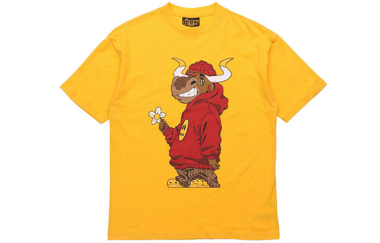 Drew house Smiley Collection T Shirts Unisex Yellow Crew Neck Moderate Straight Fit