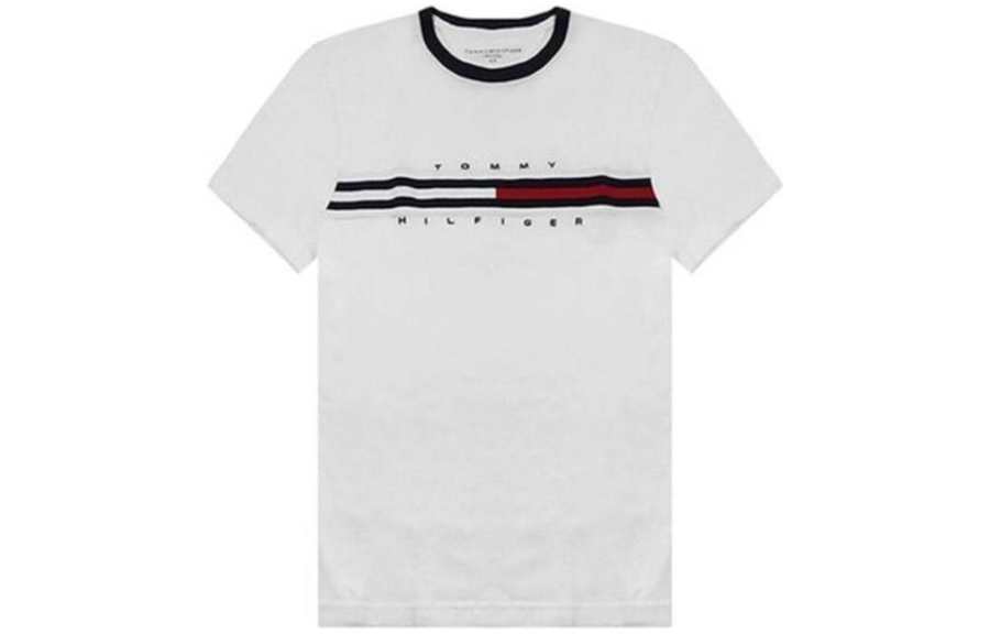 Tommy Hilfiger T Shirts Men's White Crew Neck Moderate Straight Fit