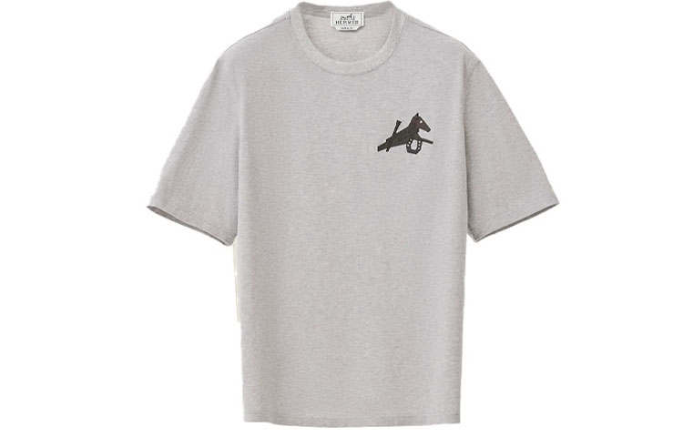HERMES T Shirts Men's Gray Crew Neck Moderate Straight Fit