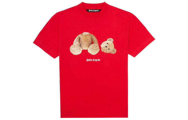 PALM ANGELS T Shirts Men's Red Crew Neck Moderate Straight Fit