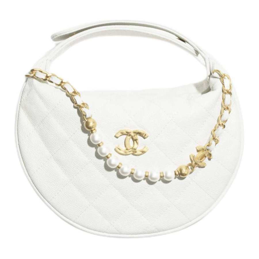 CHANEL Grain Calfskin Handbag Women's White