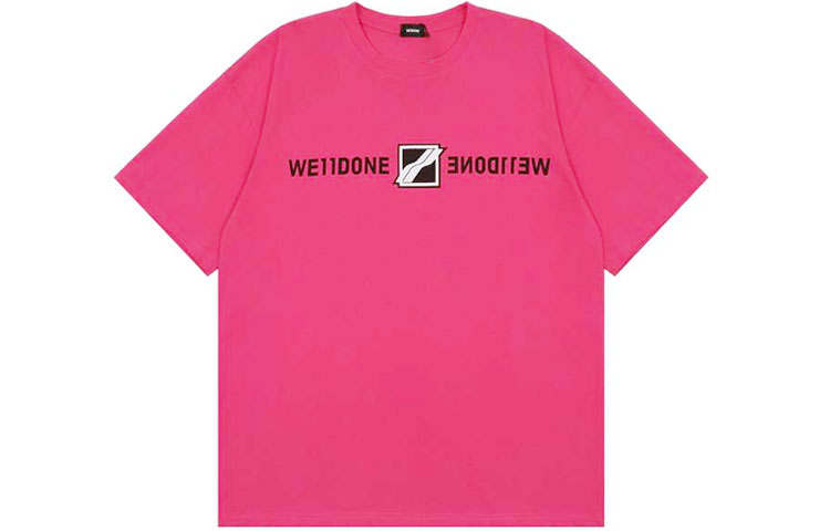 WE11DONE T Shirts Unisex Pink Crew Neck Moderate Straight Fit