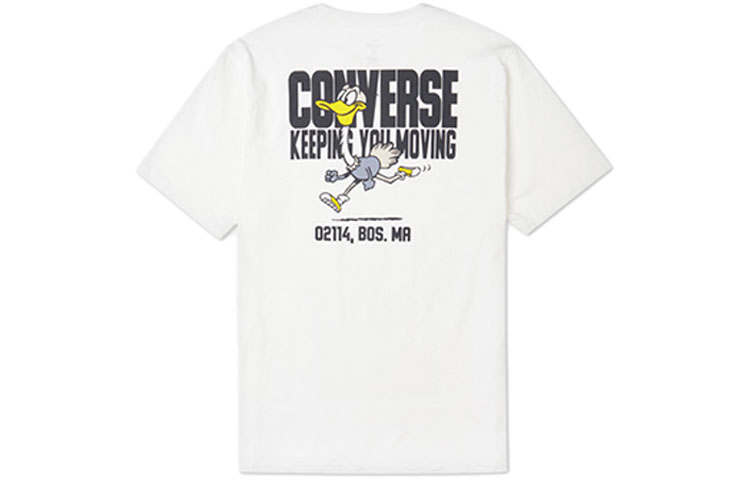 Converse Alphabet Cartoon T Shirts Men's White Crew Neck Moderate Straight Fit