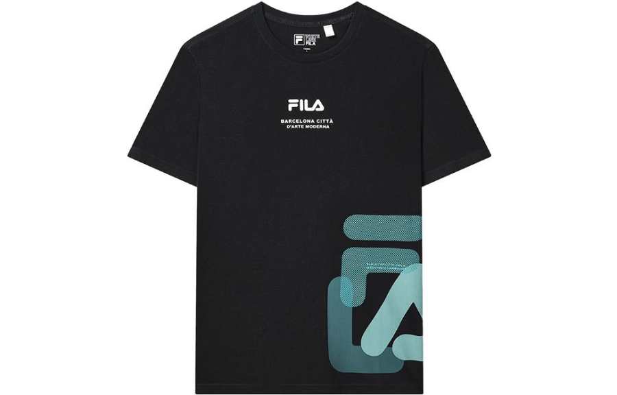 FILA T Shirts Men's Jet Black Crew Neck Moderate Straight Fit