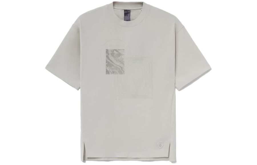 Li-Ning Li Ning T Shirts Men's Pearl White Crew Neck Moderate Straight Fit