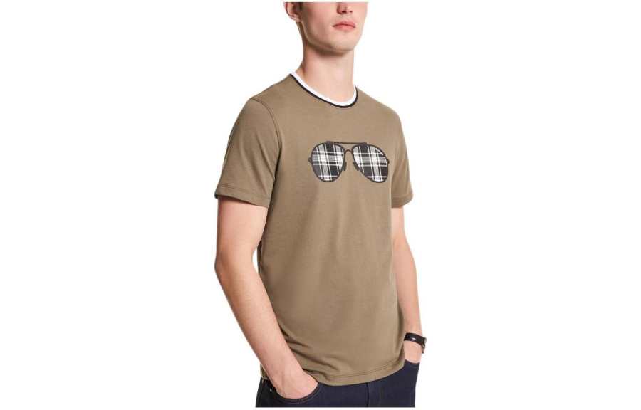 MICHAEL KORS T Shirts Men's Olive Green Crew Neck Moderate Straight Fit