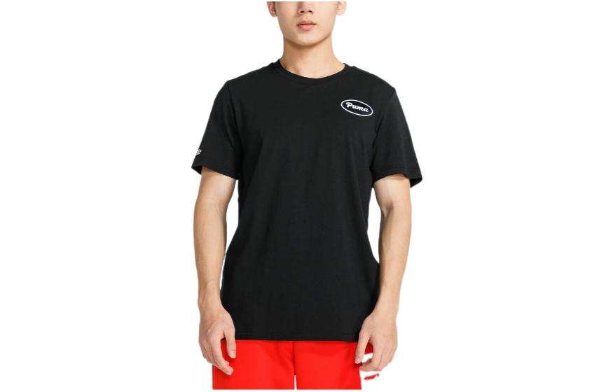 PUMA T Shirts Men's Black Crew Neck Moderate Straight Fit