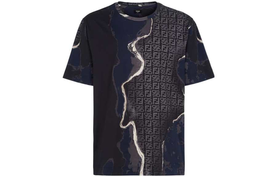 FENDI SS22 Drop Shoulder Sleeve T Shirt Men's Black