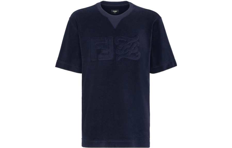 FENDI T Shirts Men's Blue Crew Neck Moderate Straight Fit